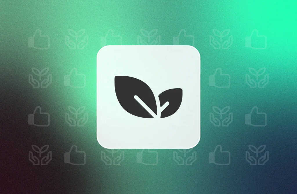 Leaves icon on a white square, symbolizing a positive impact and environmental consciousness.