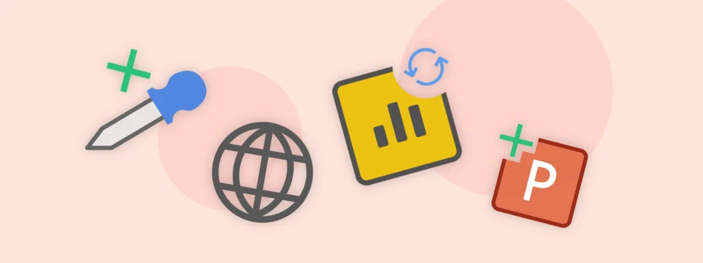 UpSlide new feature round-up icons: color picker, globe, chart, and presentation.