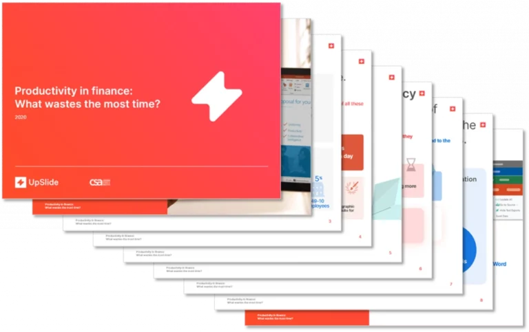 Vue d&#039;ensemble d&#039;une diapositive présentation dans PowerPoint. Titre : &quot;Productivité dans la finance : Qu&#039;est-ce qui fait perdre le plus de temps ?&quot;