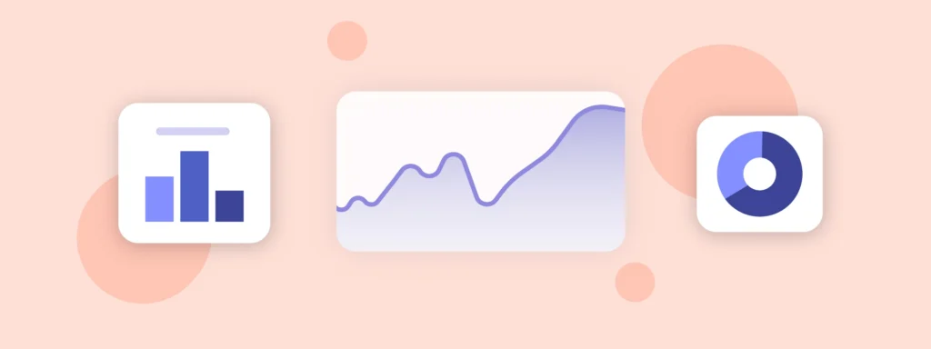 Financial charts and graphs in Excel: bar chart, line graph, and donut chart icons.
