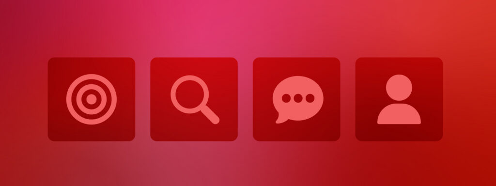 Icons for brand audit: target, search, chat, and user profile.
