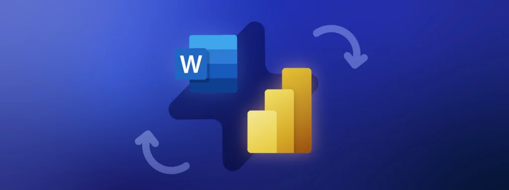 Power BI to Word export: Icons representing data flow between Power BI and Word.