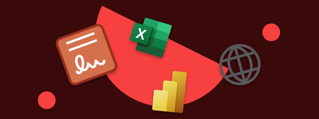 UpSlide new features icons: document, Excel, Power BI chart, and globe.