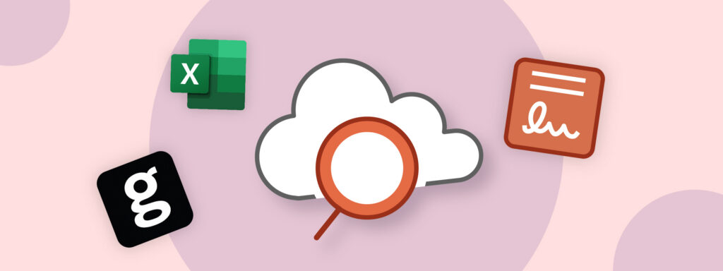 UpSlide new features: Icons representing Excel, Google, and e-signature solutions in the cloud.