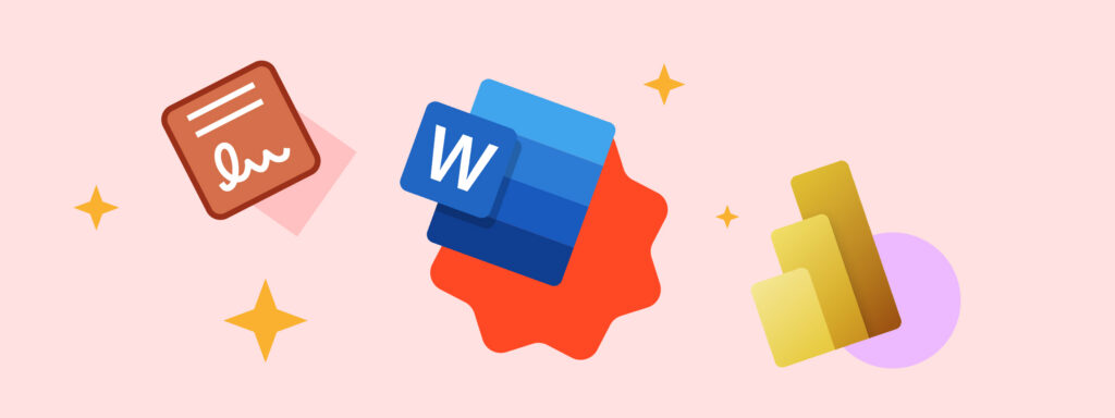 UpSlide feature update icons: Word, Excel, and PowerPoint logos with stylized design elements.