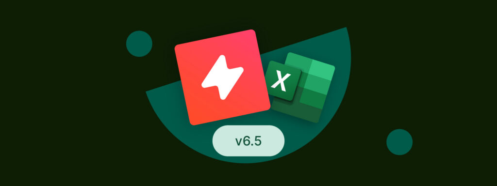 UpSlide and Excel logos with "v6.5" text, highlighting the new UpSlide in Excel update.