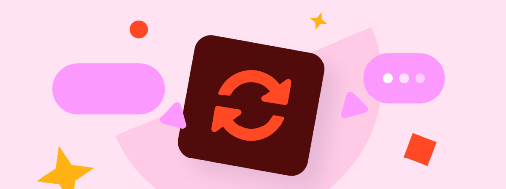 Document automation icon with looping arrows on a colorful background.