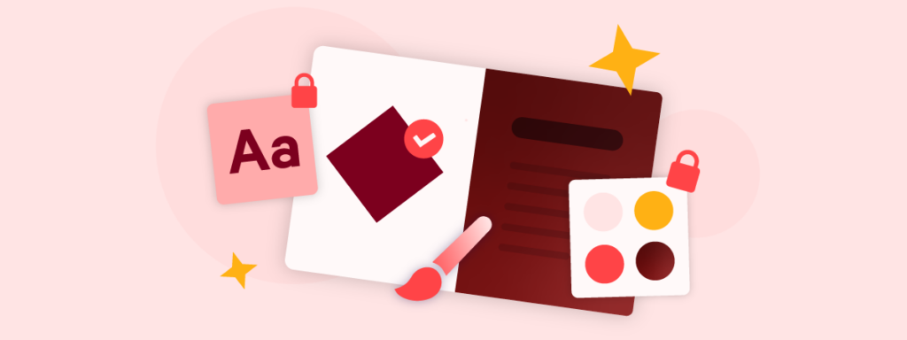 Brand compliance illustration: Style guide with locked font, color palette, and logo.