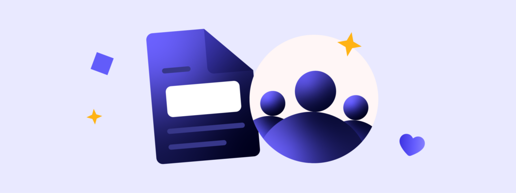 Content enablement: Document next to people icon with star and heart.