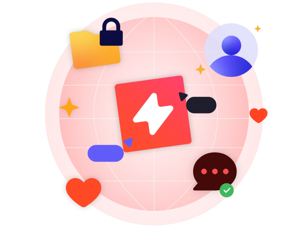 UpSlide logo with surrounding icons showing security, communication and support