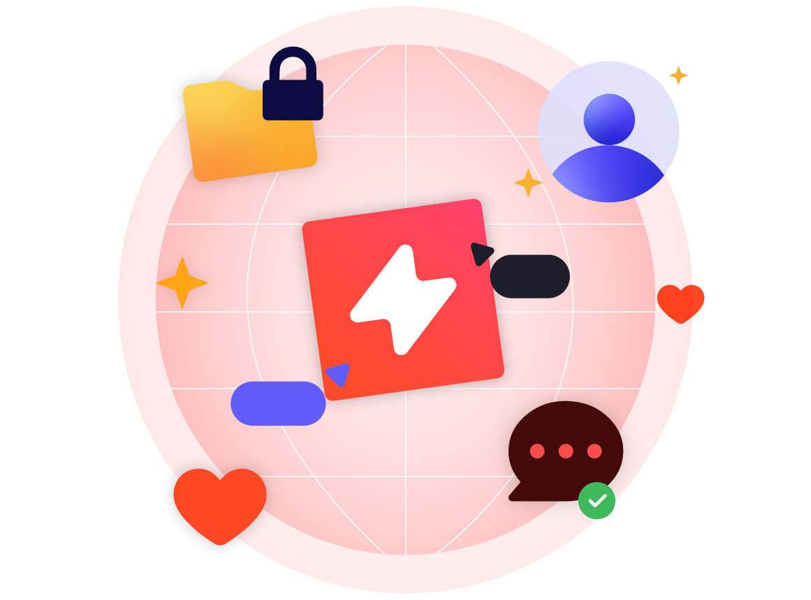 UpSlide logo avec icônes environnantes représentant la sécurité, la communication et le soutien