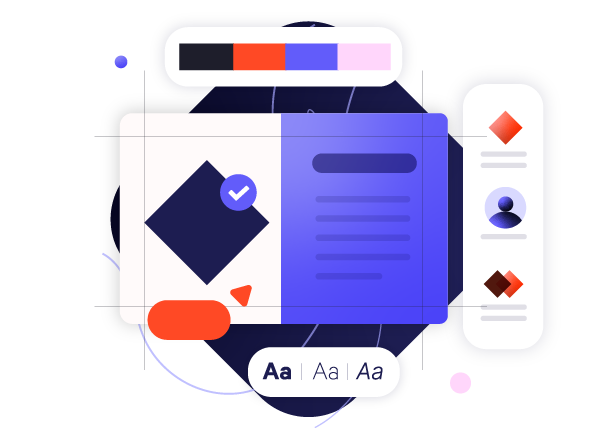 An abstract PowerPoint slide with branding iconography