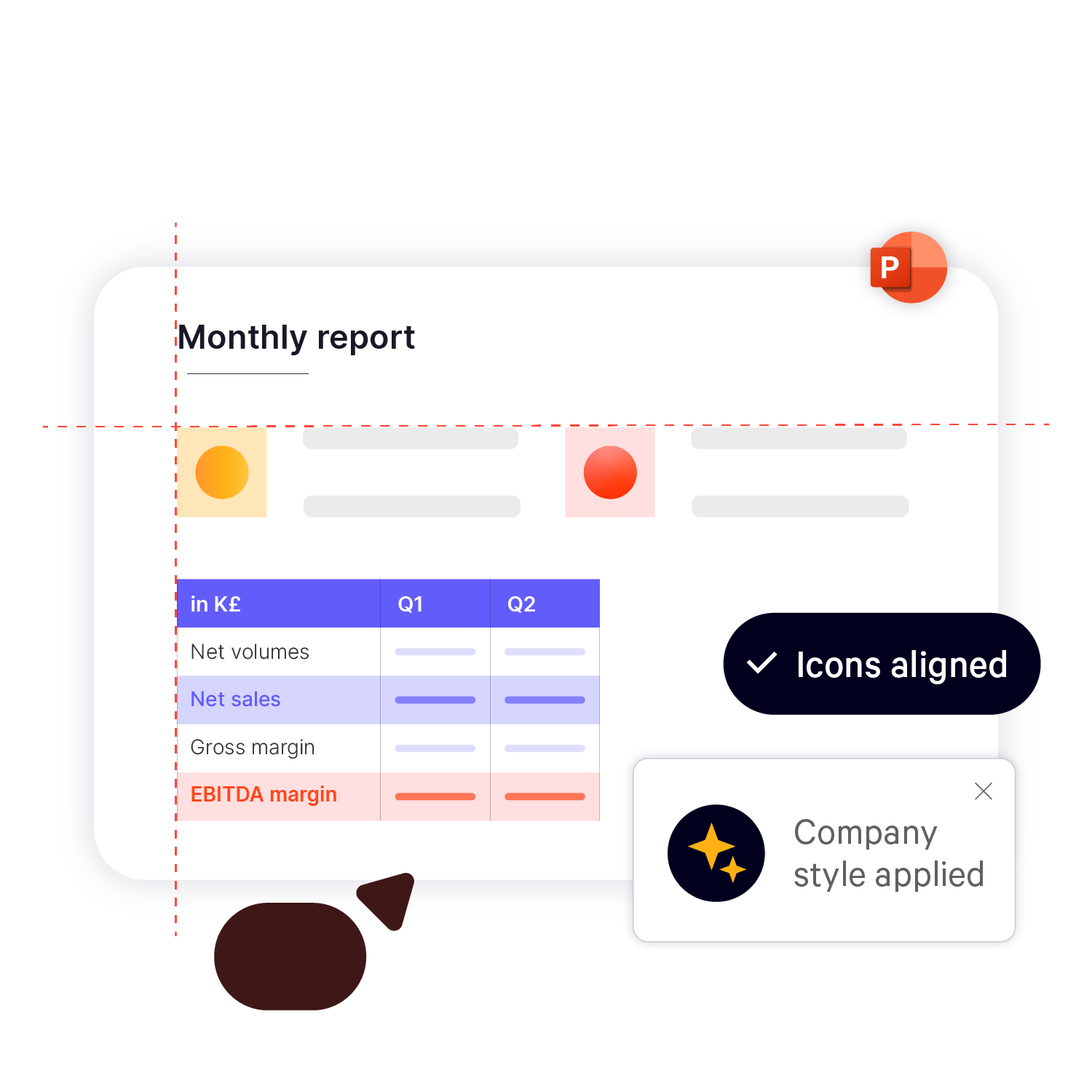 Apply company styles and align icons on PowerPoint slides with UpSlide.