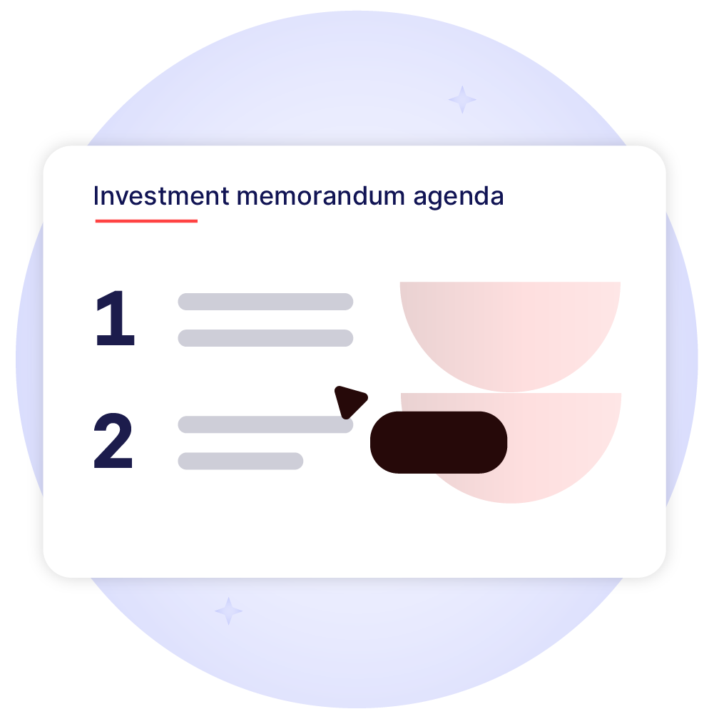 Agenda for an investment memorandum in PowerPoint.