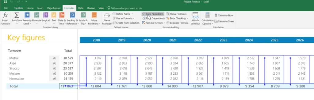 How to trace precedents in Excel