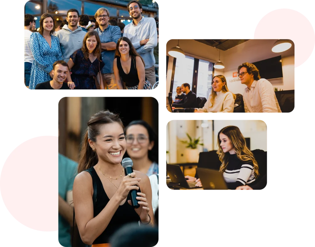 Des employés heureux sur UpSlide dans le monde entier