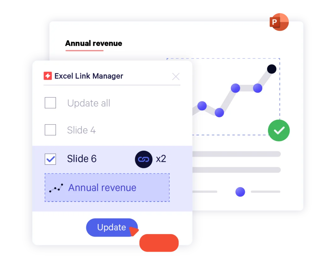 Mettre à jour un tableau spécifique lié à Excel dans PowerPoint avec le gestionnaire de liens Excel.