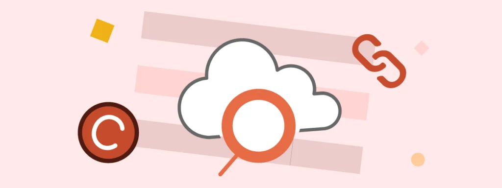 UpSlide feature updates: Cloud icon with magnifying glass, copyright symbol, and link icon.