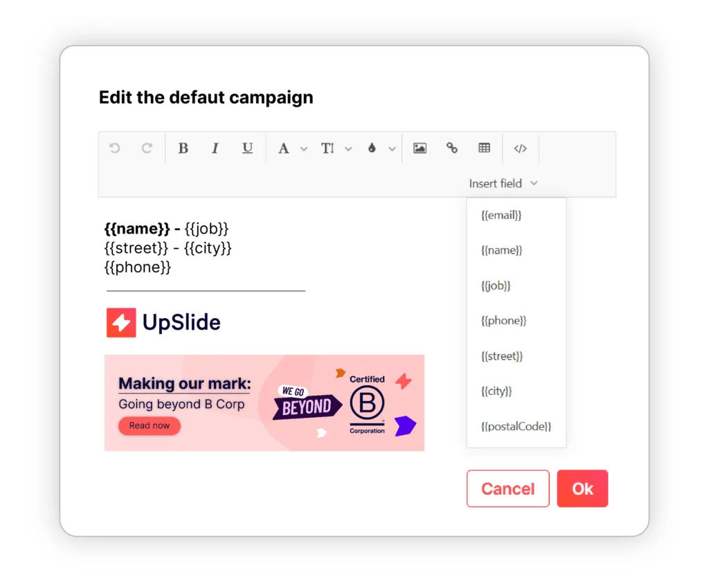 A picture showing how you can easily manage company-wide emails with UpSlide's Outlook Signature Manager