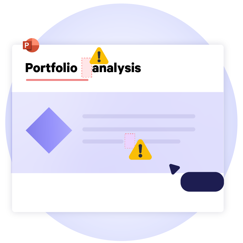 Highlight punctuation errors within a portfolio analysis report with Slide Check.