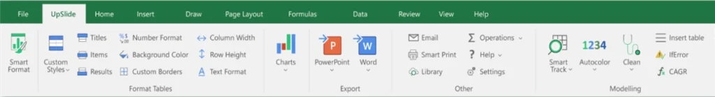 A view of UpSlide's ribbon in 2021