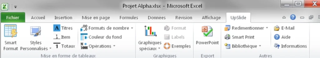 A view of UpSlide's ribbon in 2011