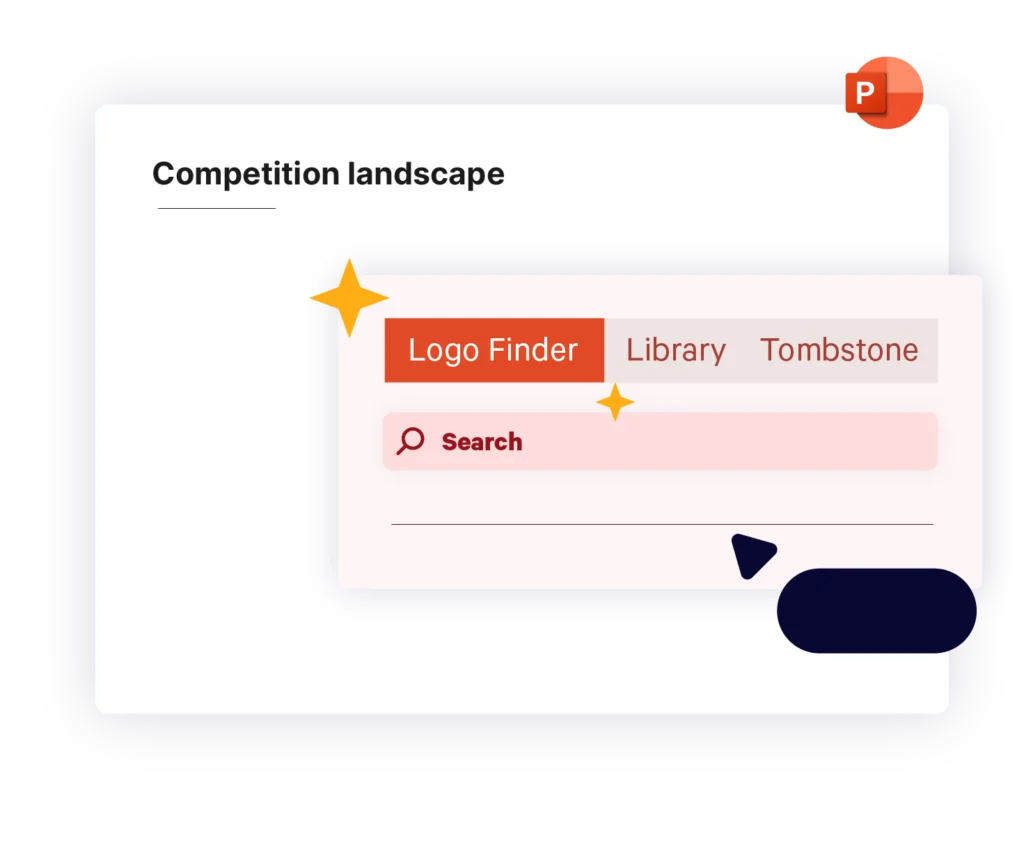 Search for company logos in PowerPoint with UpSlide's Logo Finder add-in.