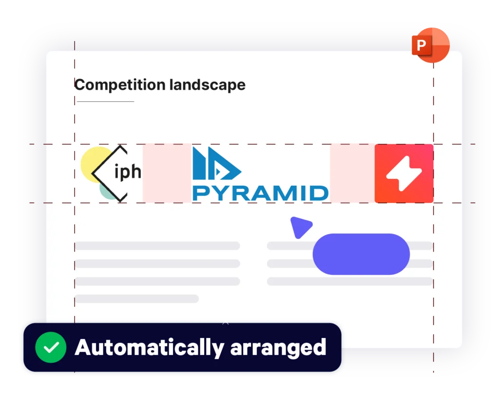 Automatically arrange corporate logos on PowerPoint slides after inserting with UpSlide.