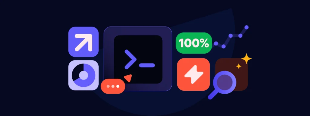 Software investment icons: arrow, terminal, 100%, lightning bolt, magnifying glass, and data chart.