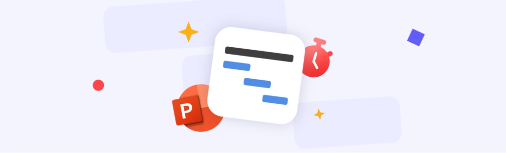 Gantt chart in PowerPoint with timeline and task bars. Create Gantt chart in PowerPoint.