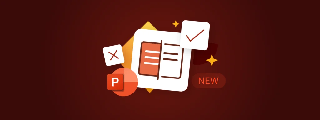 UpSlide Track Changes in PowerPoint. New feature with checkmark and 'P' logo.