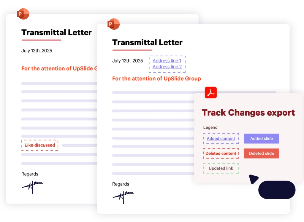 Two slide of a document showing changes
