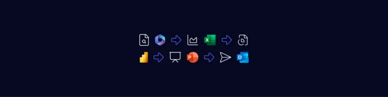 Microsoft Office icons showing data flow for AI solutions for financial services.