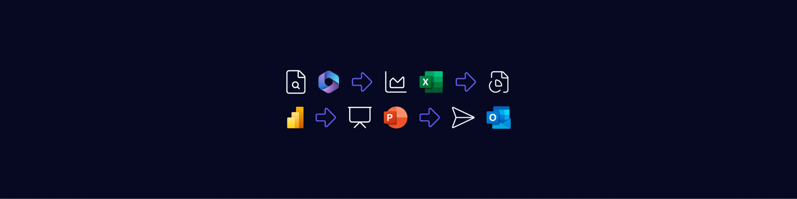 Microsoft Office icons showing data flow for AI solutions for financial services.
