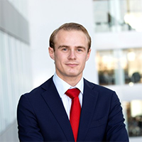 Professional man in suit and red tie, AI consistency check.