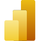 Power BI logo with stacked bar graph elements in shades of yellow.