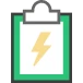 Clipboard with lightning bolt icon for financial modeling tool
