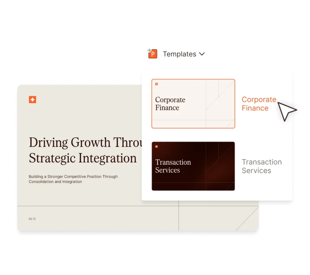 Presentation slides template selection: Corporate Finance, Transaction Services