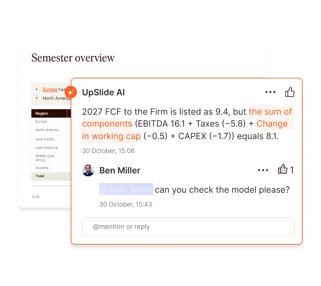 UpSlide AI software: Ben Miller asks Josh Smith to check the 2027 FCF calculation.