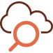 Cloud with magnifying glass, representing content library search