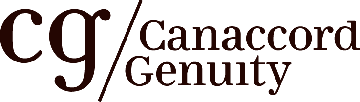 Canaccord Genuity logo. Financial services company branding in maroon.