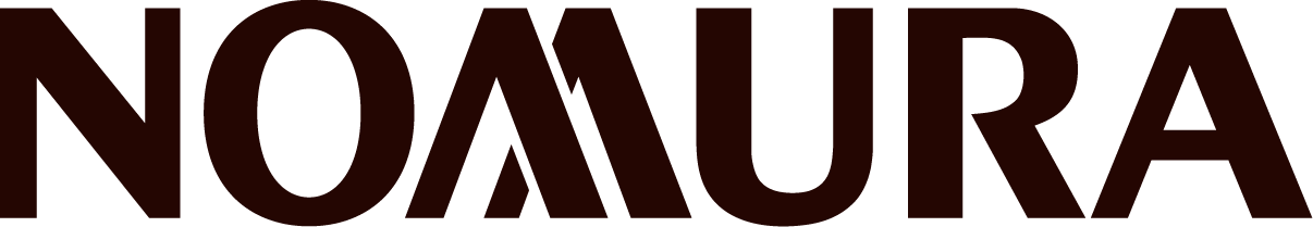 Nomura logo in dark maroon color against a black background.