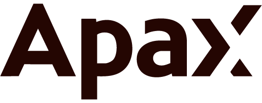 Apax logo in red against a black background