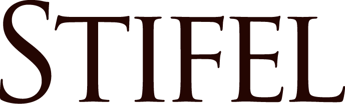 Stifel logo in maroon against a black background.