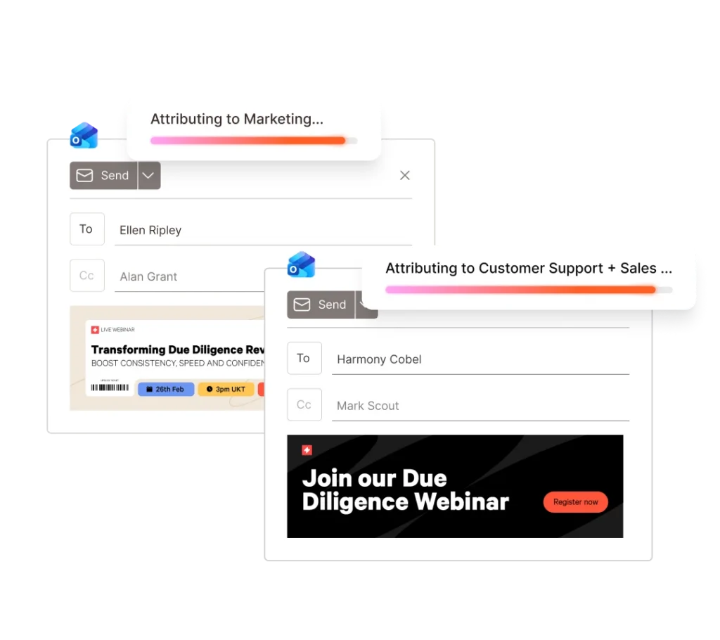 Email marketing campaign in Outlook, promoting a due diligence webinar. Outlook Signature Manager.