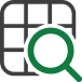 Grid with magnifying glass, representing a financial modeling tool.