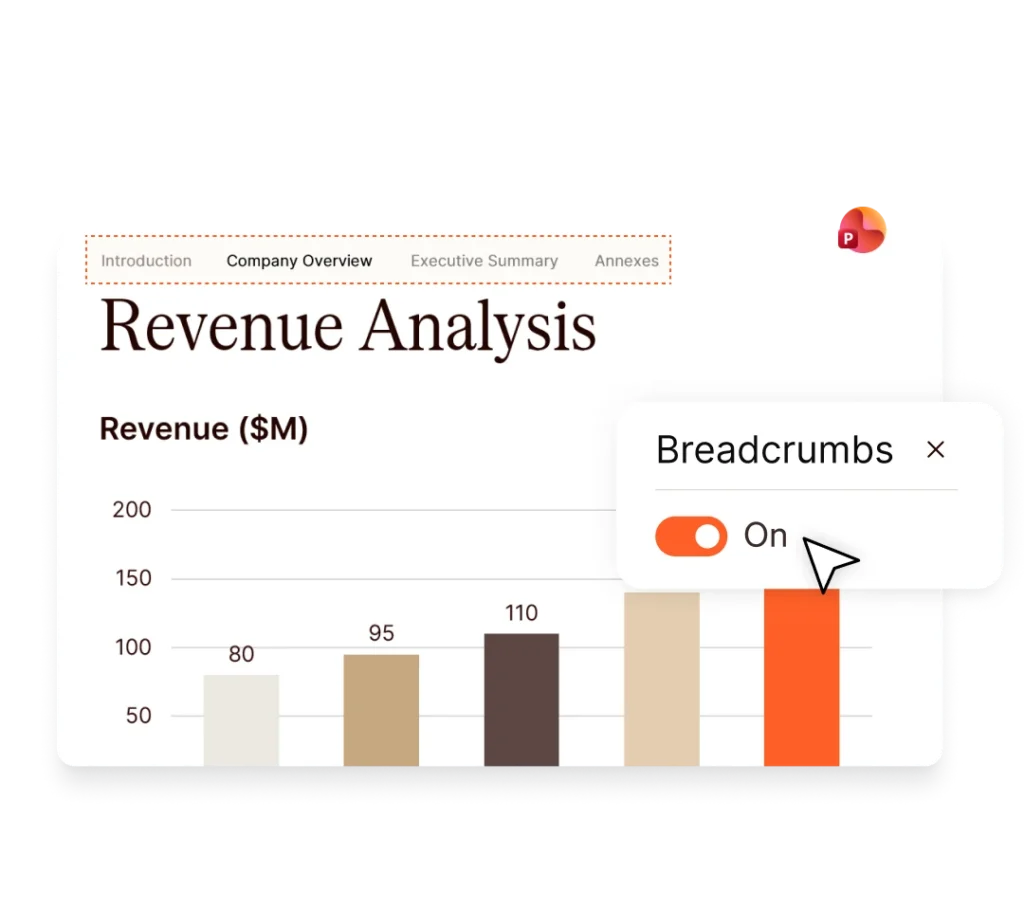 Revenue analysis graph with breadcrumbs feature enabled.