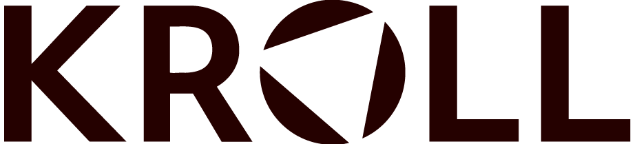 Kroll logo in red on a black background.