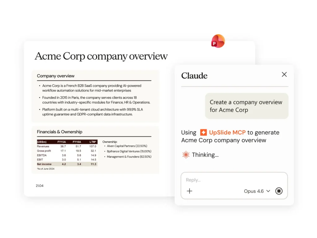 AI document production for financial services: Acme Corp company overview and Claude AI assistant