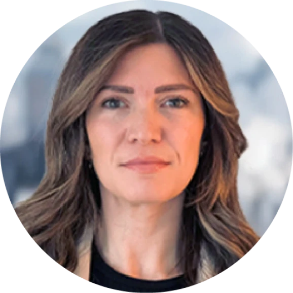 Professional woman, likely an expert in investment banking software report trends.